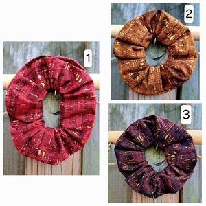 ONE Scrunchie Hair Tie Brown Red Cotton with Gold Specks